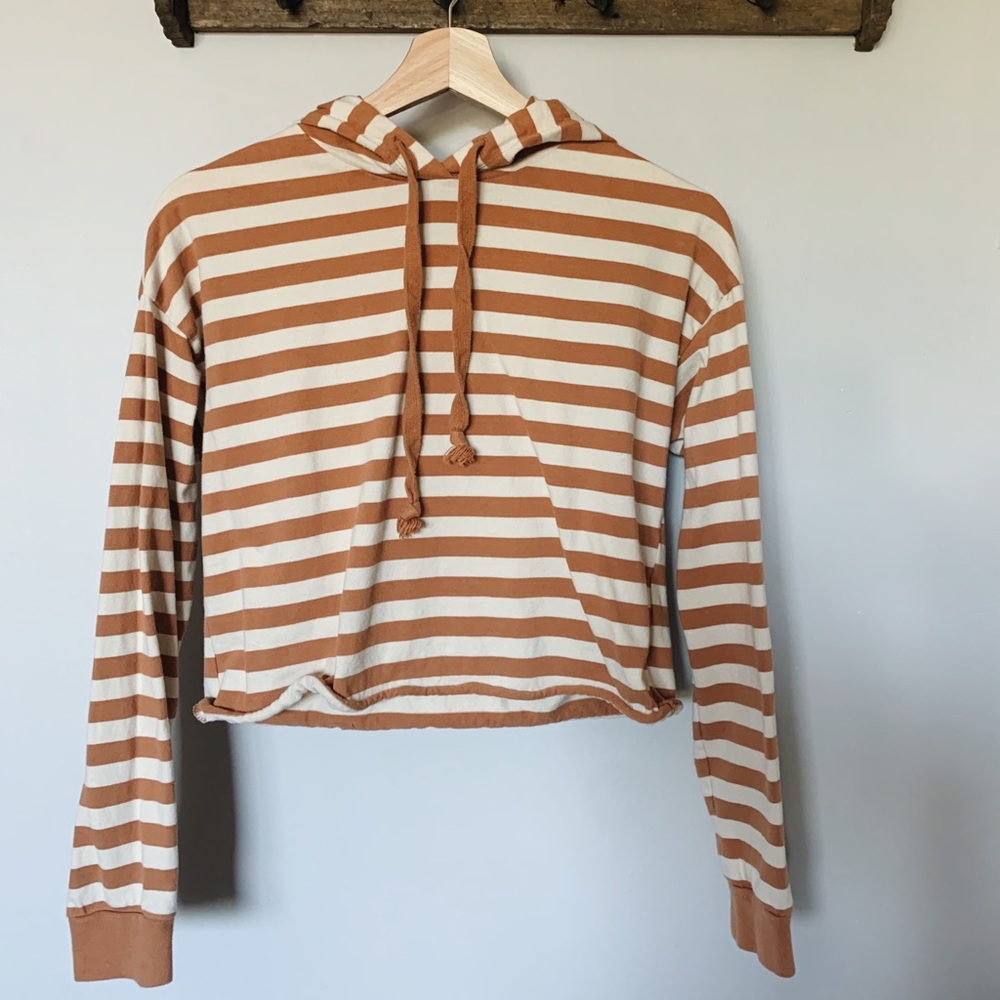 Cropped Mustard and White Striped Sweater